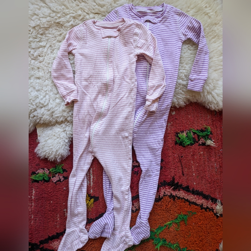 Set of two Primary baby organic zip footie pajamas in mini stripe